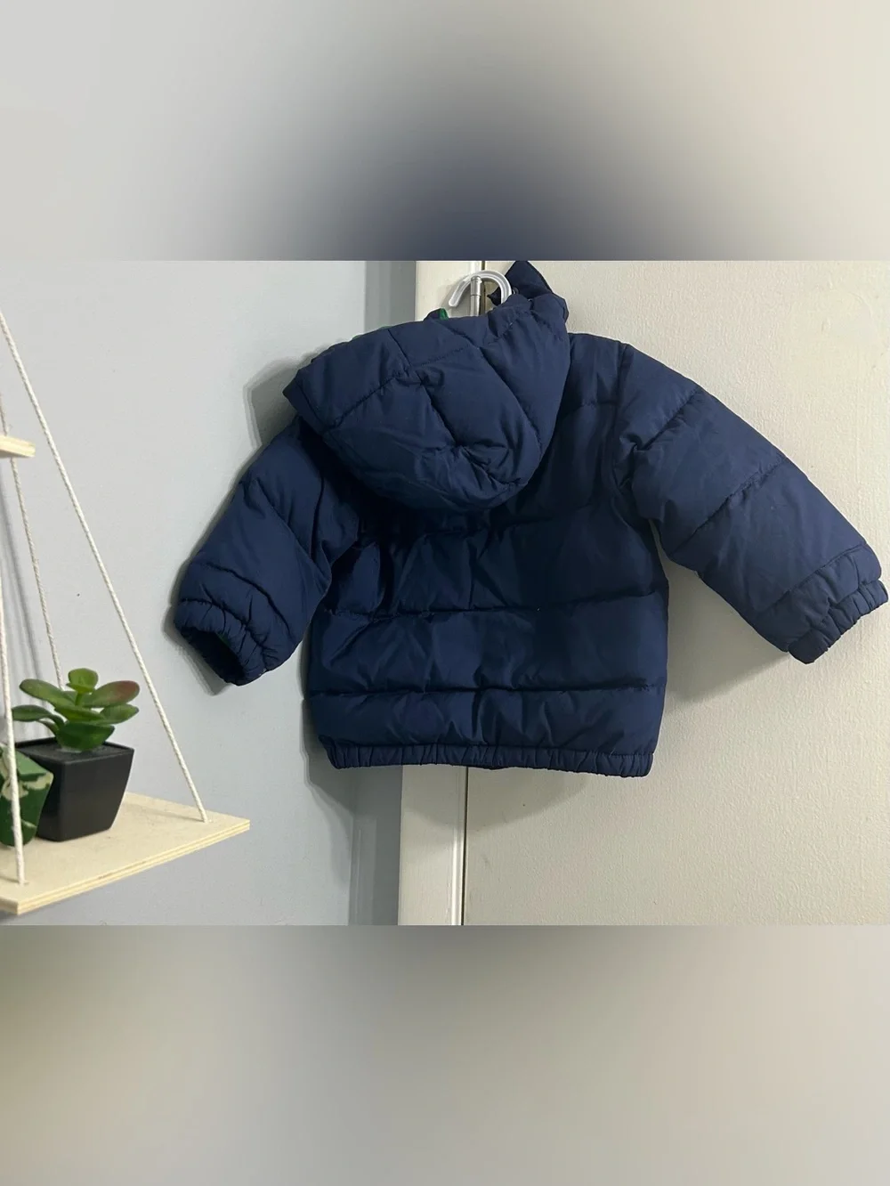 Polo by Ralph Lauren Navy Puffer Jacket with Green Hood Lining- Size 3T